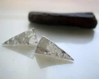 Silver stud earrings,silver triangle stud earrings,silver earrings,silver triangles,silver studs,silver shaped studs,Triangle textured studs