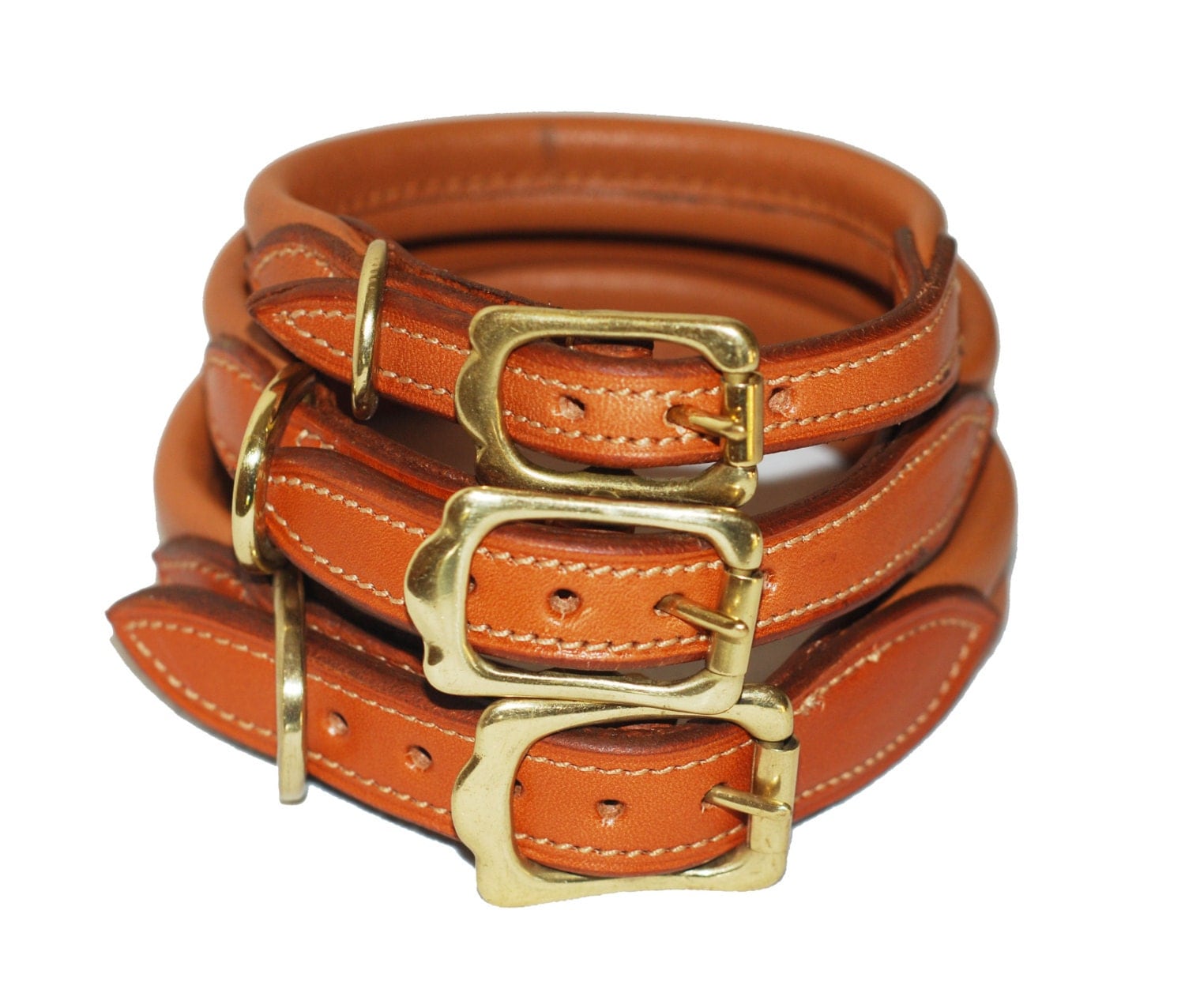 Strong and Soft Padded leather dog collar with solid brass