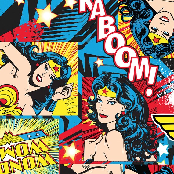 By the Yard DC Comic Wonder Woman Multi- Wonder Woman Panel Cotton Fabric JTH0947