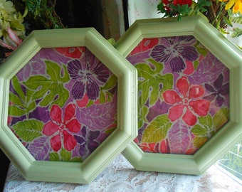 Upcycled, Vintage, Green, Shabby Chic, Picture Frames, Hand Painted, Fabric Background