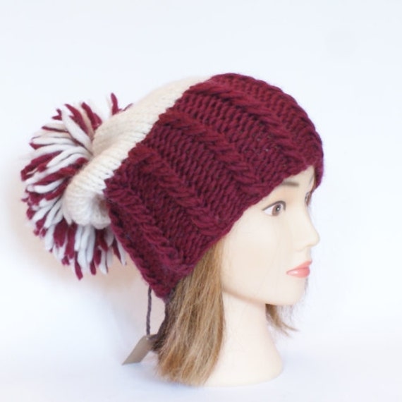 Irish handknit maroon and white county hat slouchy by Johannahats