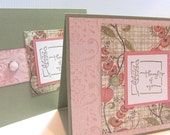 Thoughts of You Card Set - Set of 4 Cards - Rustic Card Set - Blank Cards - Hand Stamped - Pink and Green - Botanical Card Set