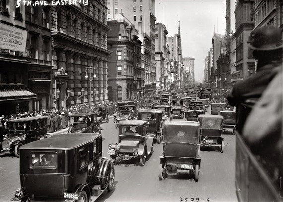 c.1913- 5th Avenue- New York City - New York- Old Cars- Automobiles  =Reproduction Antique/Vintage Photo Photograph Giclee Print