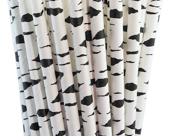 25 Black Birch Bark Paper Straws-7.75 Inches-Party Straws-Shower-Wedding-Party-Biodegradable