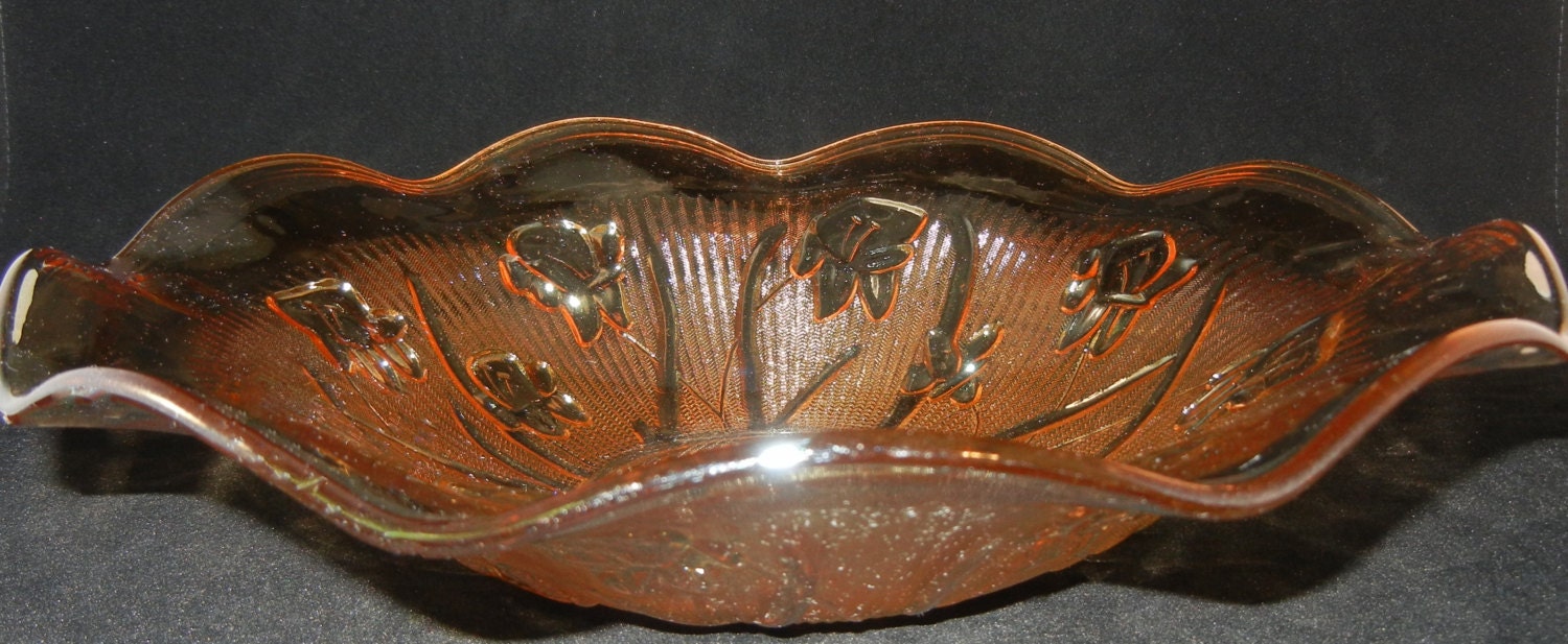 Vintage Iris Iridescent 12 inch Serving Salad Bowl Iris and Herringbone