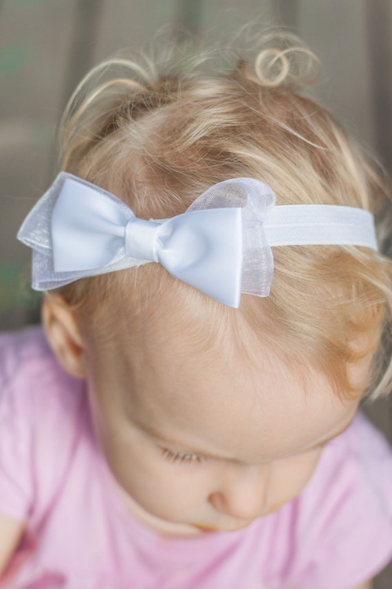 Items similar to white christening headband, white baby headband, baby