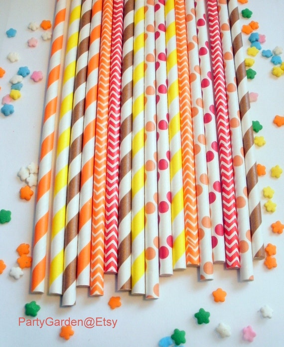 50 Thanksgiving Fall Autumn Paper Straws - With Free Printable DIY Flags Il_570xn