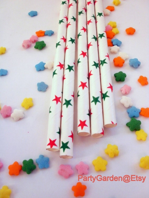 50 Christmas Holiday Star Paper Straws Il_570xn