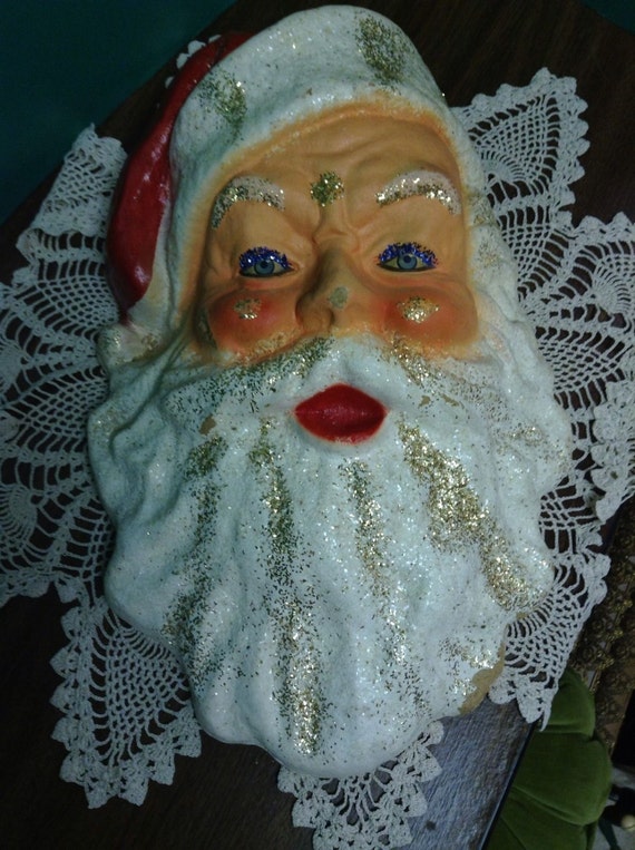 Vintage Paper Mache Santa Face Head Mask By Recycledheartsshoppe 2640