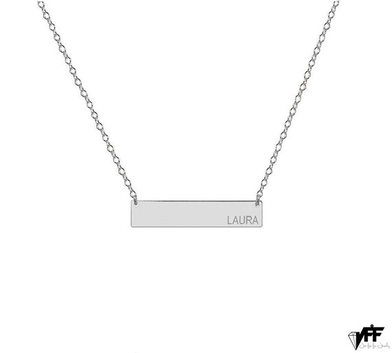 Engravable 14k Solid White Gold Bar Necklace 1 inch Pendant tiny side ...