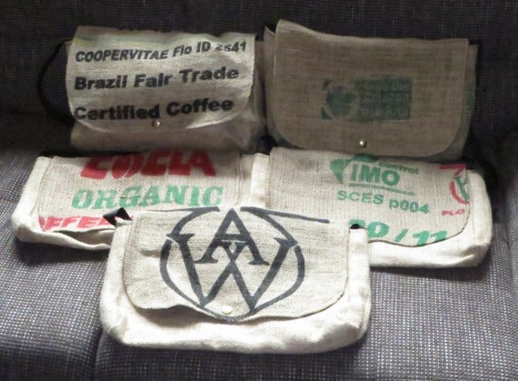 one of a kind jute bags made from recycled coffee bean bags