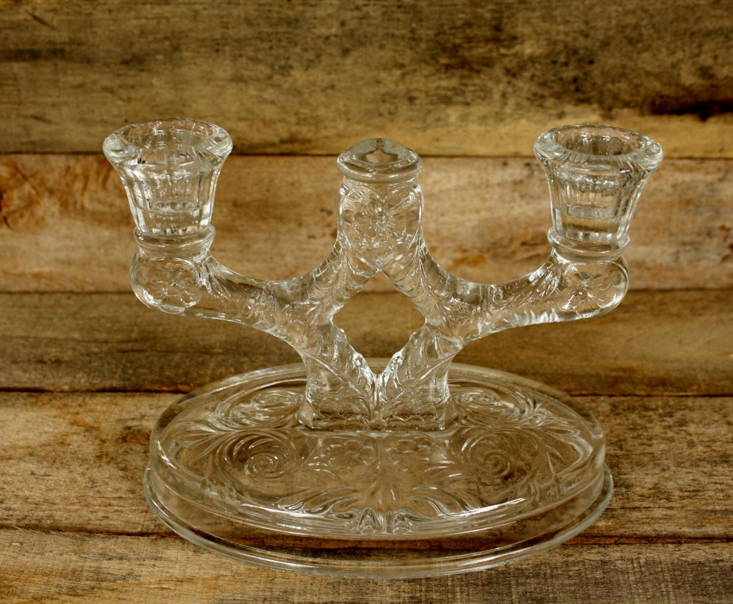 Vintage Glass Double Candle Holder