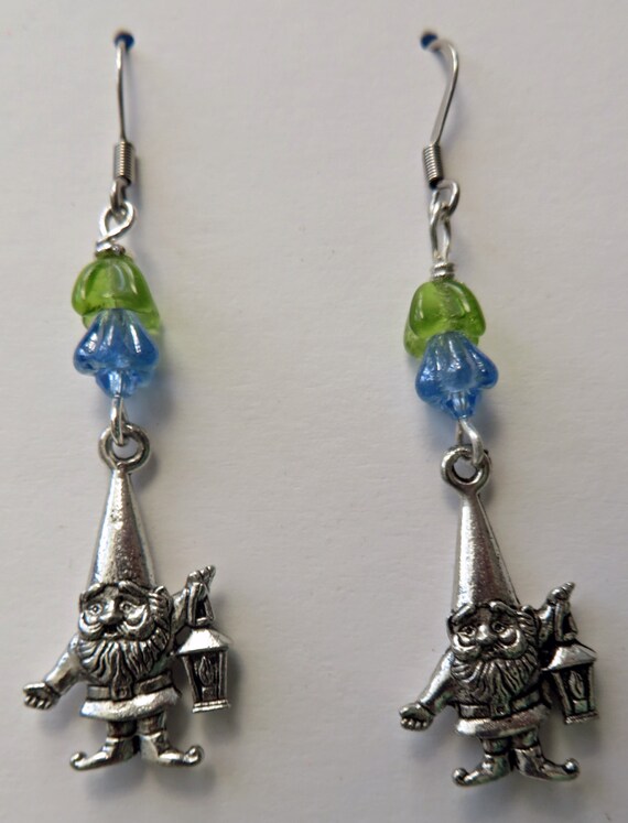 Gnome Earrings Garden Gnome Jewelry Blue by kabjewelrydesign