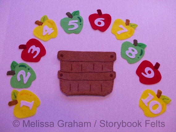 Felt Apples In A Basket Counting Learning Game 10 Apples With Numbers And Basket