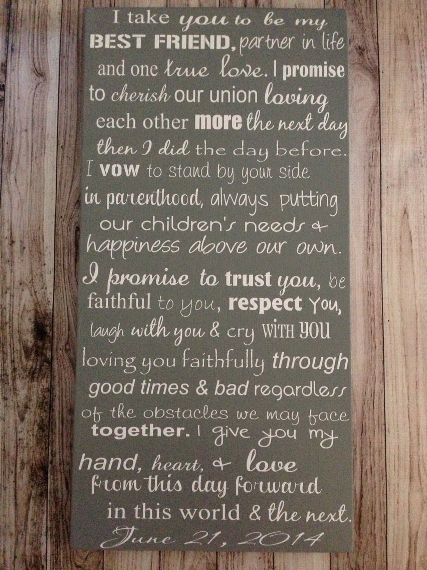 Custom Wedding Vows Wood Sign 12 x 24 Personalized