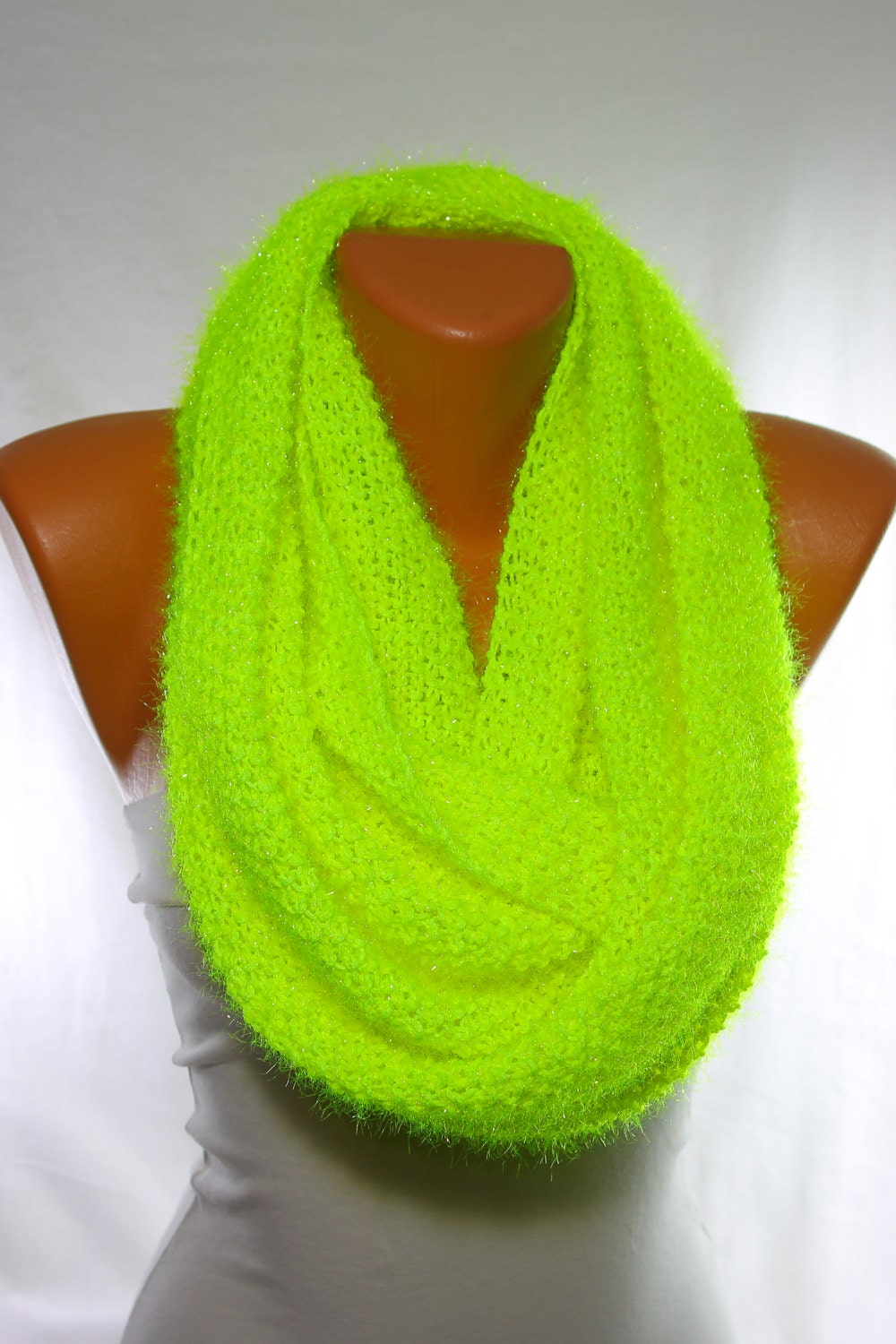 Neon Scarf Infinity Scarf Knit Scarf Yellow Scarf Sparkly