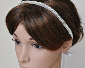 Ready To Ship - Wedding Hair Accessory, Beaded Headband, Bridal Headband, Crystal Ribbon Headband, rhinestone headband, hair accessories
