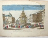 Basset 98 Vue Perspective Fontaine du Soleil Madrid 1700s Optical Antique Print