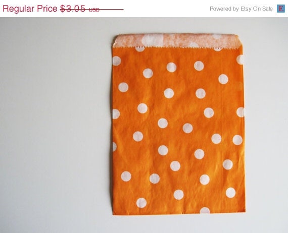 ON SALE - 12 Orange DOT Designer Party Favor Bags, Weddings, Birthday, Showers Il_570xn