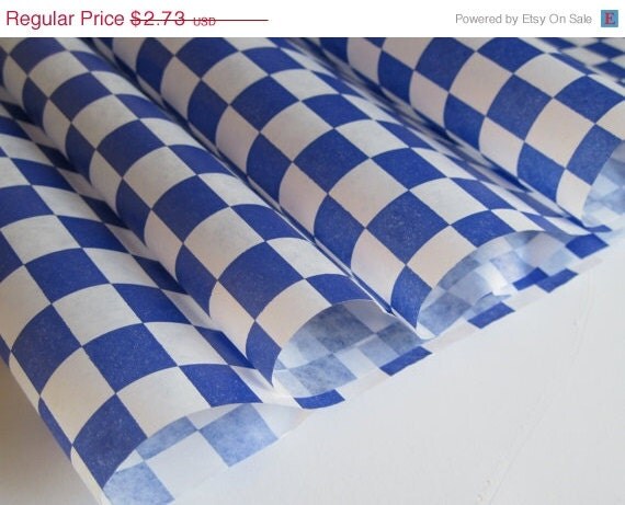 ON SALE - 25 Sheets of Blue and White Checkered Deli Wrap Wrapping Paper 12" x 12" Il_570xn