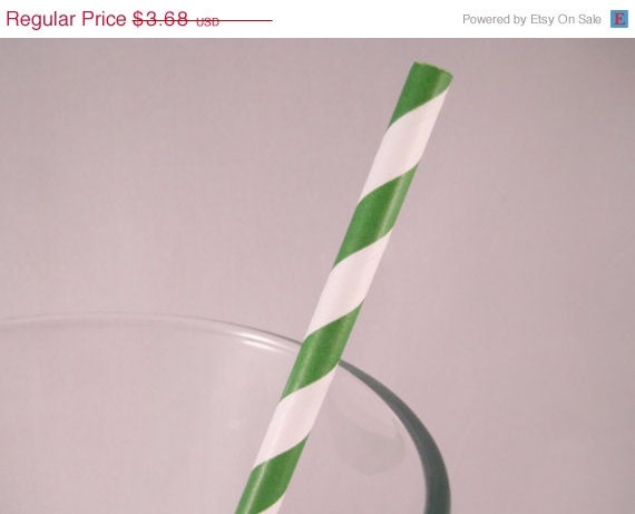 10% off - 25 Kelly Green Stripe Straws - ships less than 24 hours Il_570xn