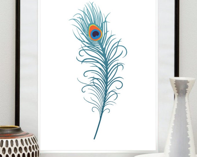 Modern Peacock print, Bird art print, Peacock feather print, Bird wall decor