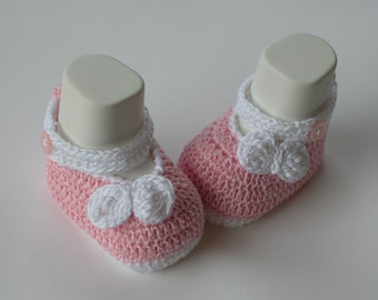 Crochet Baby Pink Shoes/Booties/Slippers/- PATTERN 234 /bow white/ -3 size /Instant Download( Permission to sell finished items)