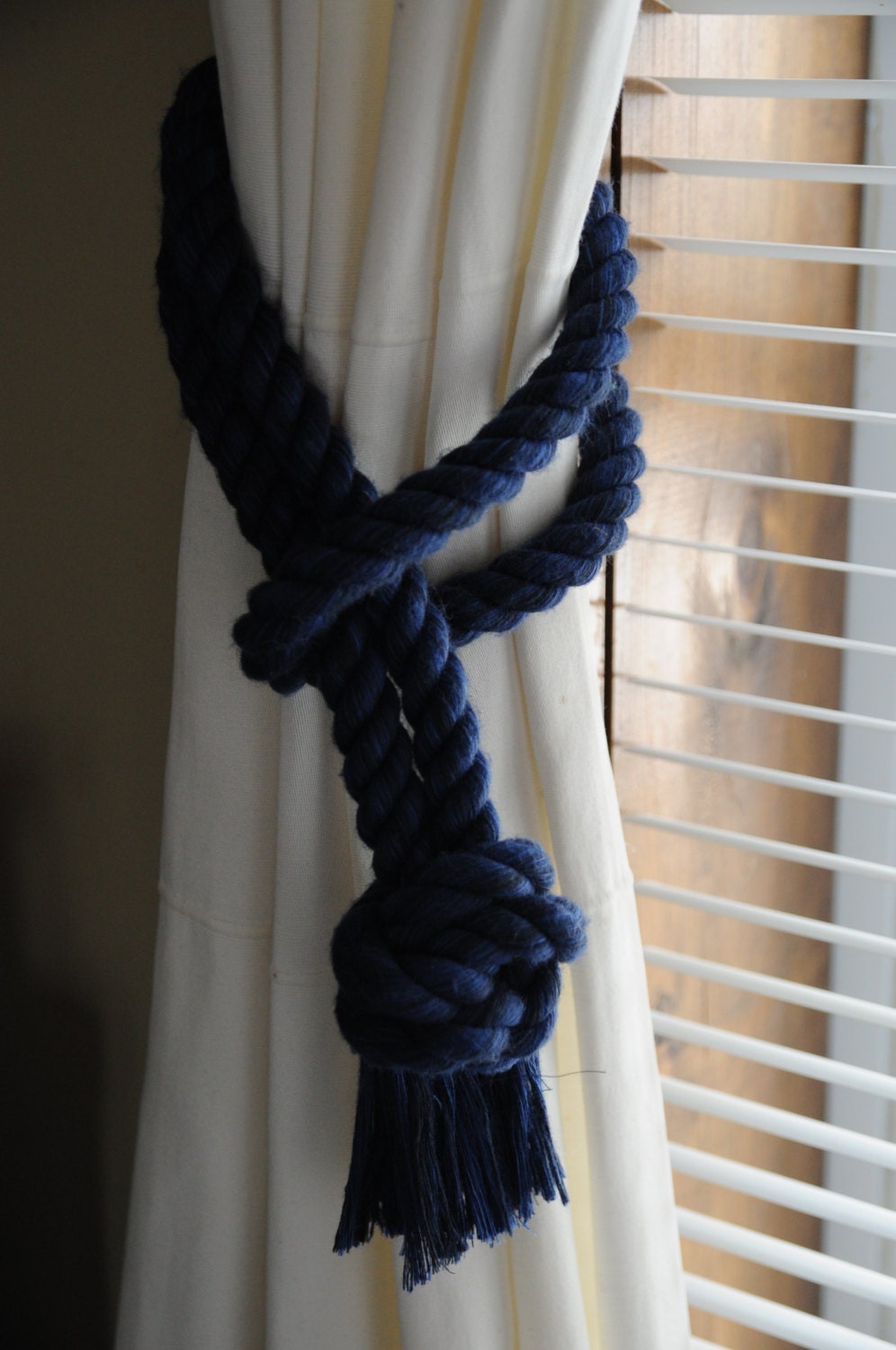 Nautical Decor Navy Curtain Tiebacks Navy Cotton Rope