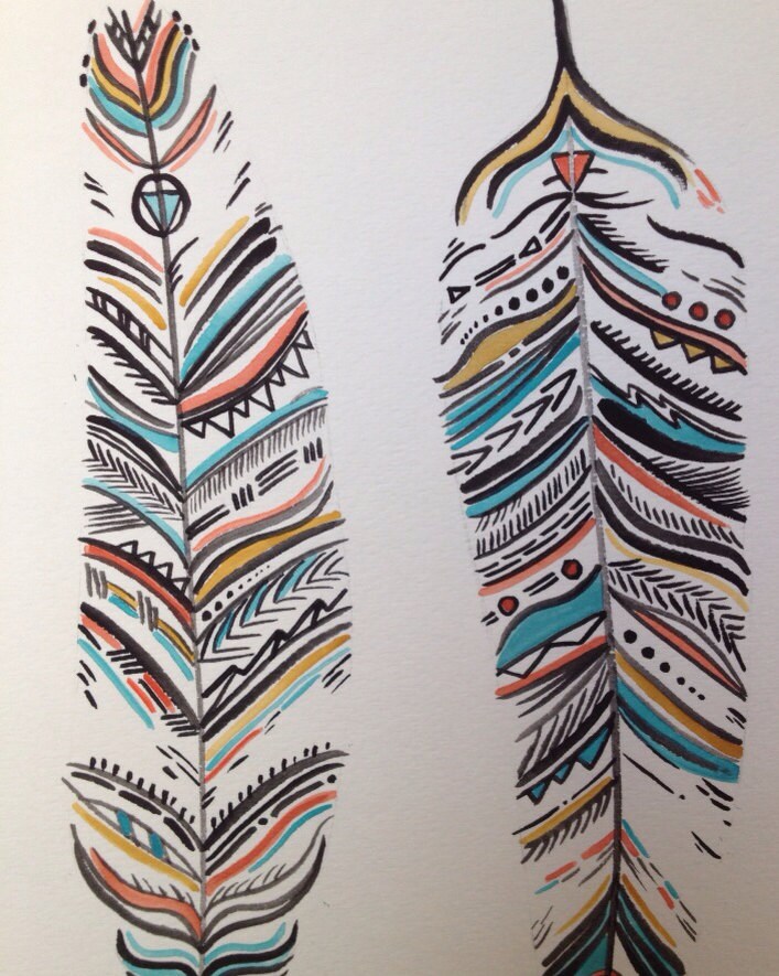 Tribal watercolor feathers by thelittlefigg on Etsy