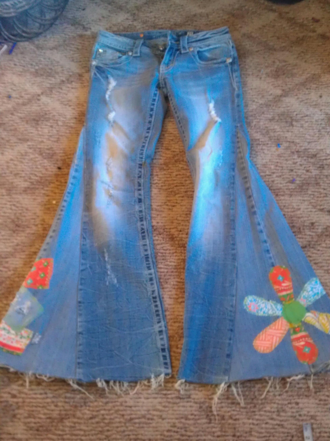 upcycled bell bottom jeans hippie jeans patchwork jeans women