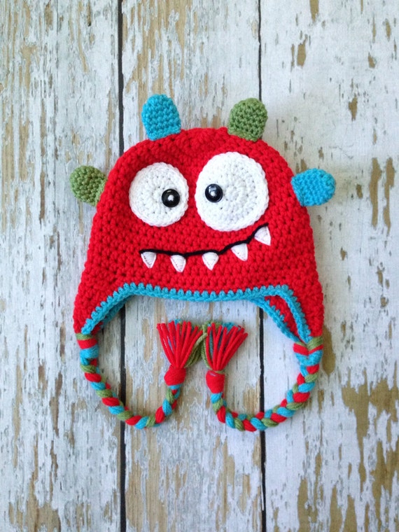 Crochet baby monster hat red 0-5T