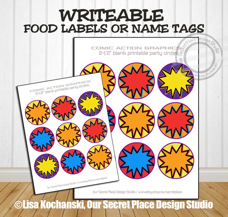 printable any size writeable superhero party labels superhero