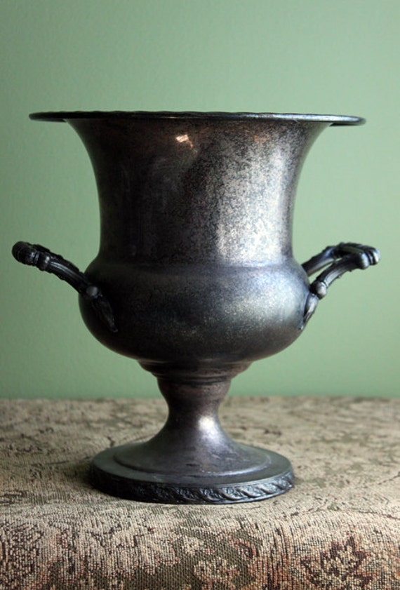 Antique Silver Plated Vase with Handles. Footed Silver Vase