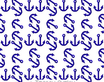 Navy Blue Anchor Pattern Repeat on White - Original Art download, blue ...