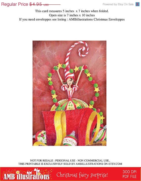 80% OFF Printable Christmas cards DIY instant download - Fairy surprise AMB-613 Il_570xn