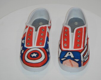 Items similar to Captain America themed hand painted sneakers on Etsy