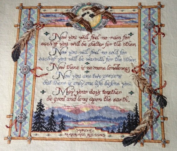 Cross Stitch Native American Marriage Blessing Handmade Ready To