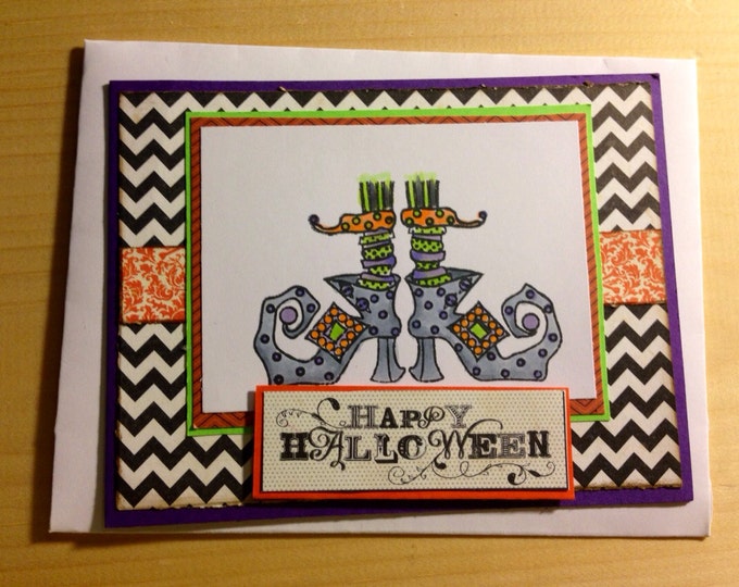 Handmade Halloween Card / Witches Boots / Greeting Card /Card with Colorful Witch Boots