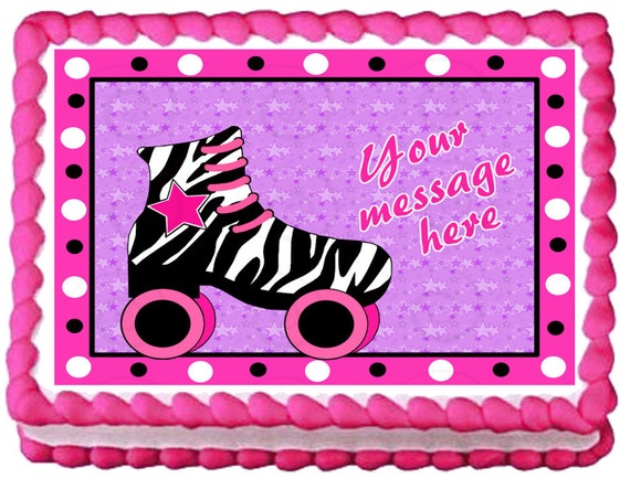 Girls ROLLER SKATES ZEBRA Edible Image Cake By Galimelisworld