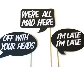 Photo Booth Props - Alice and Wonderland Themed Word Bubbles - 3 Piece Photo Booth Props
