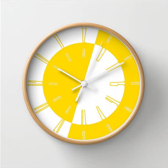 Yellow wall clock wall clock with numbers 10 inch clock