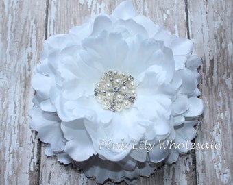 5" Ruffled Peony Flower - WHITE - Center Stone Sold SEPARATELY - Large Flower - Wholesale - Peony - Beautiful Flower - Craft Flower
