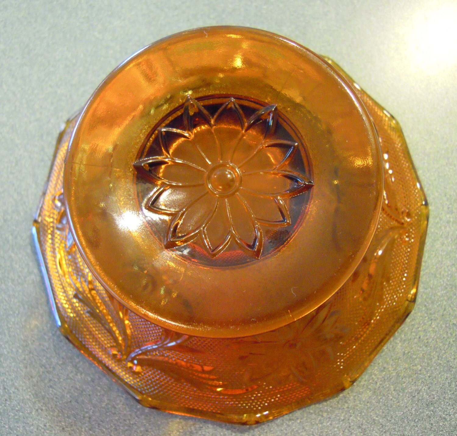 Vintage Glass Bowl Amber Tiara Sandwich Pattern Crimped