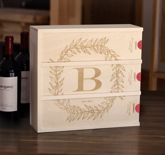 Anniversary Wine Box Monogram Cottage by ArtificerWoodWorks