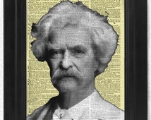 Mark Twain, Samuel Clements, Portrait on Antique Dictionary Page, art print, Wall - il_214x170.570159092_tv69