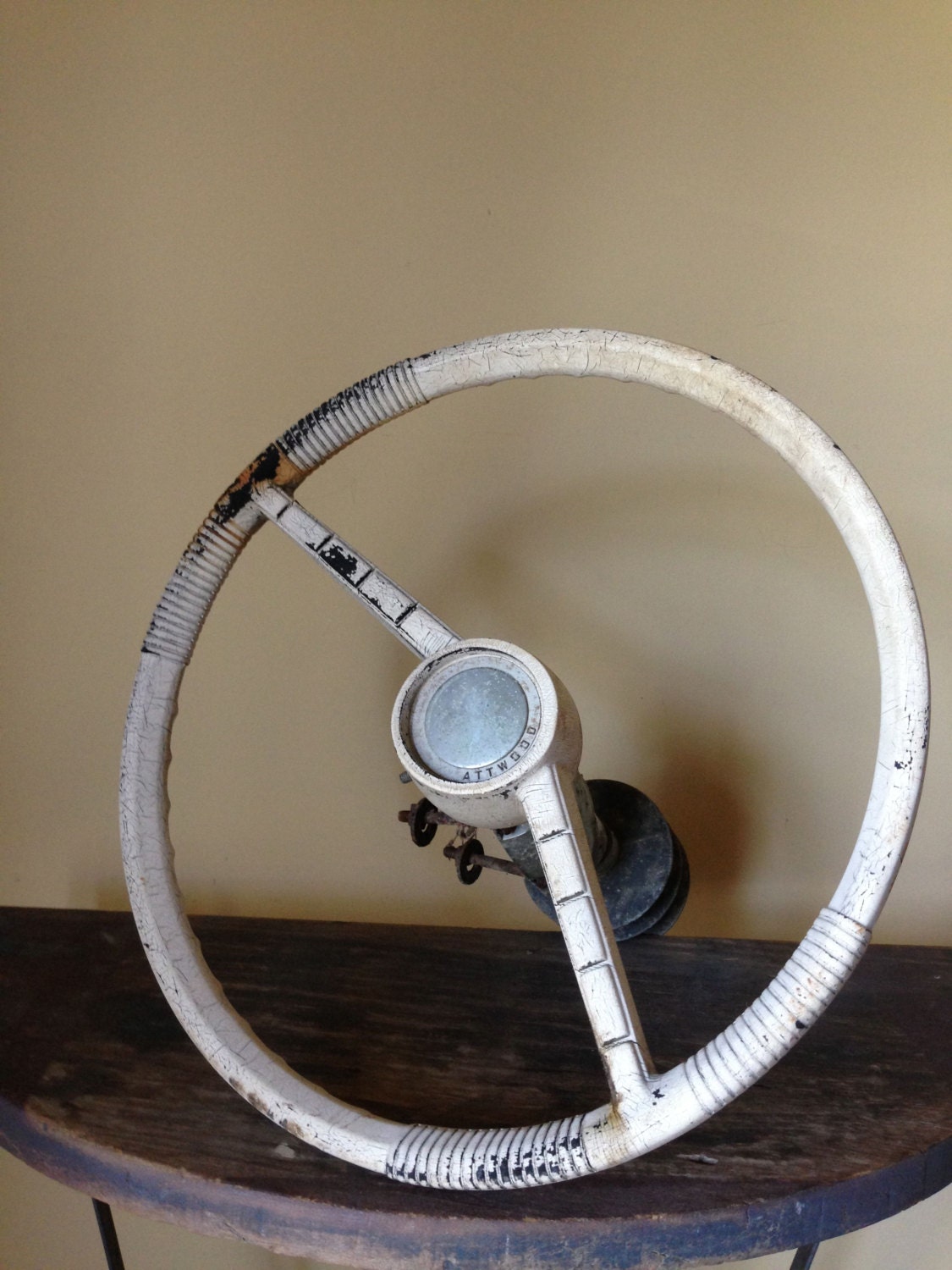 Vintage Boat Steering Wheel White 1950s Attwood by StylishPiggy