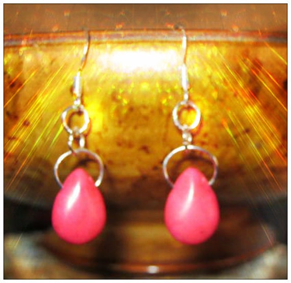 Handmade Silver Earrings with Pink Howlite Drops by IreneDesign2011