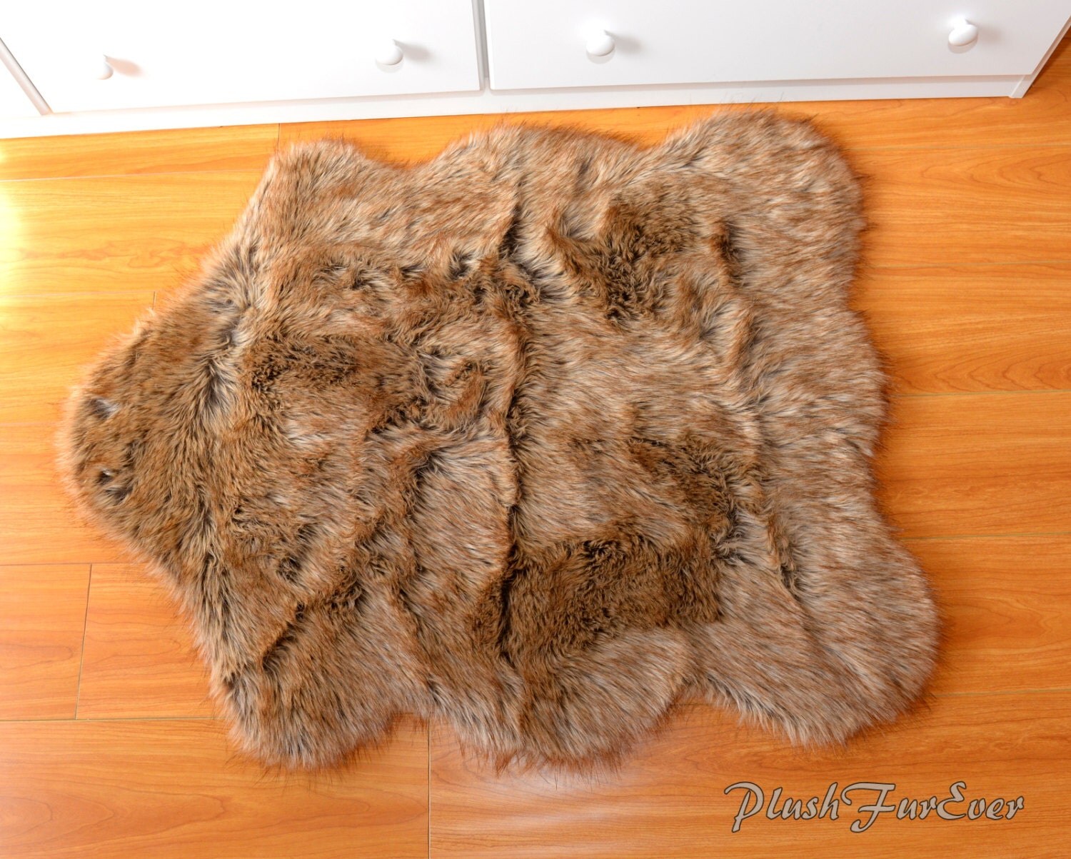 brown tip wolf sheepskin area rug nursery rug by PlushFurever