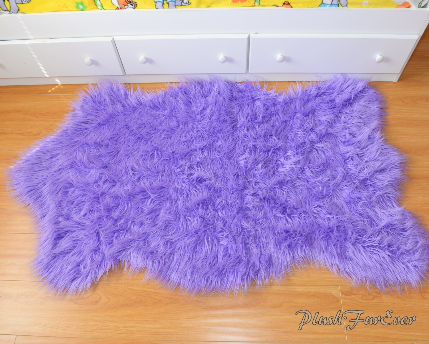 Mongolian Lavender Fur Rug Sheepskin Long Fur by PlushFurever