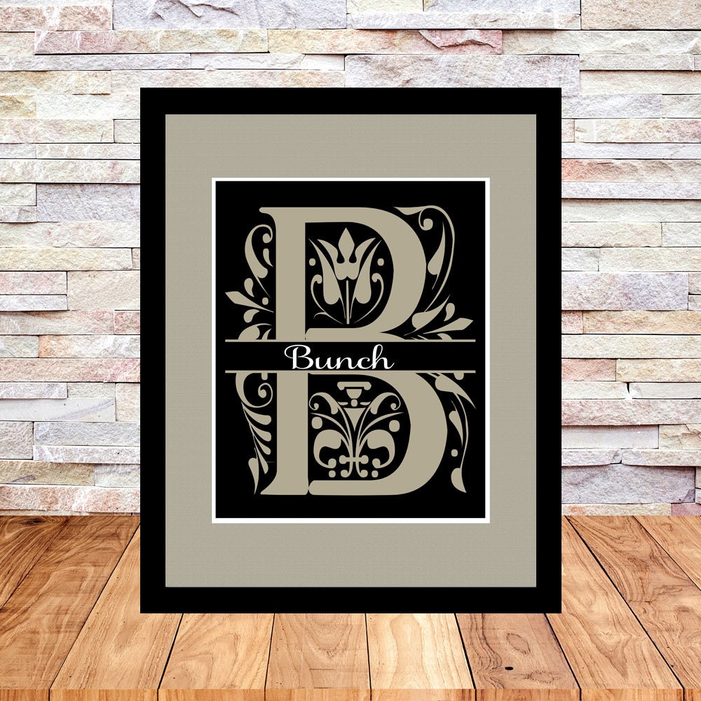 Last Name Initial Wall Art Print Personalized Monogram